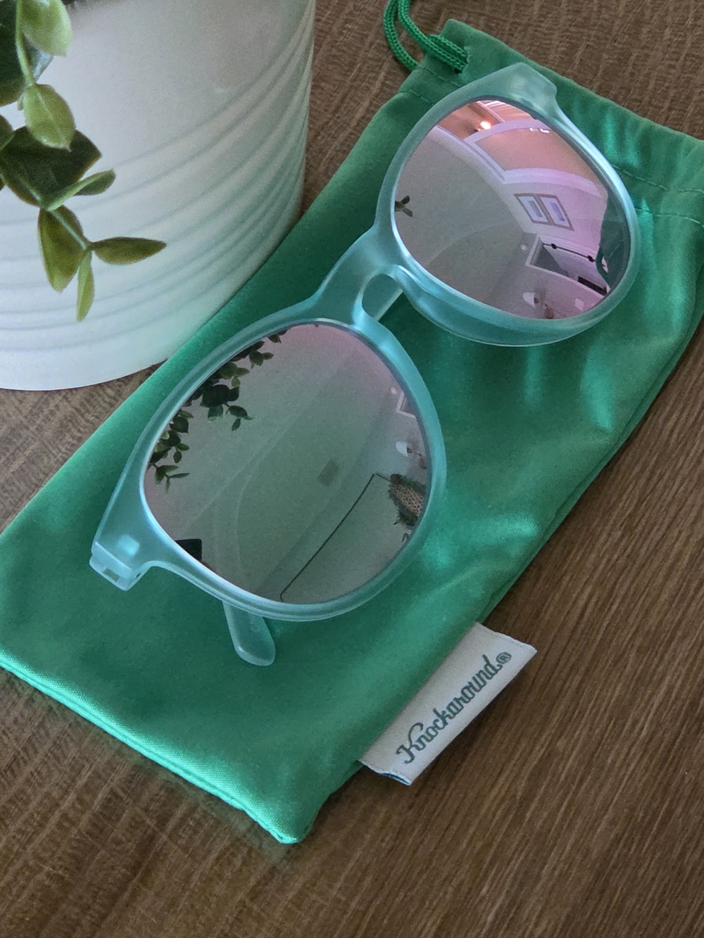 Clear Teal Frame Sunglasses with Teal Pouch